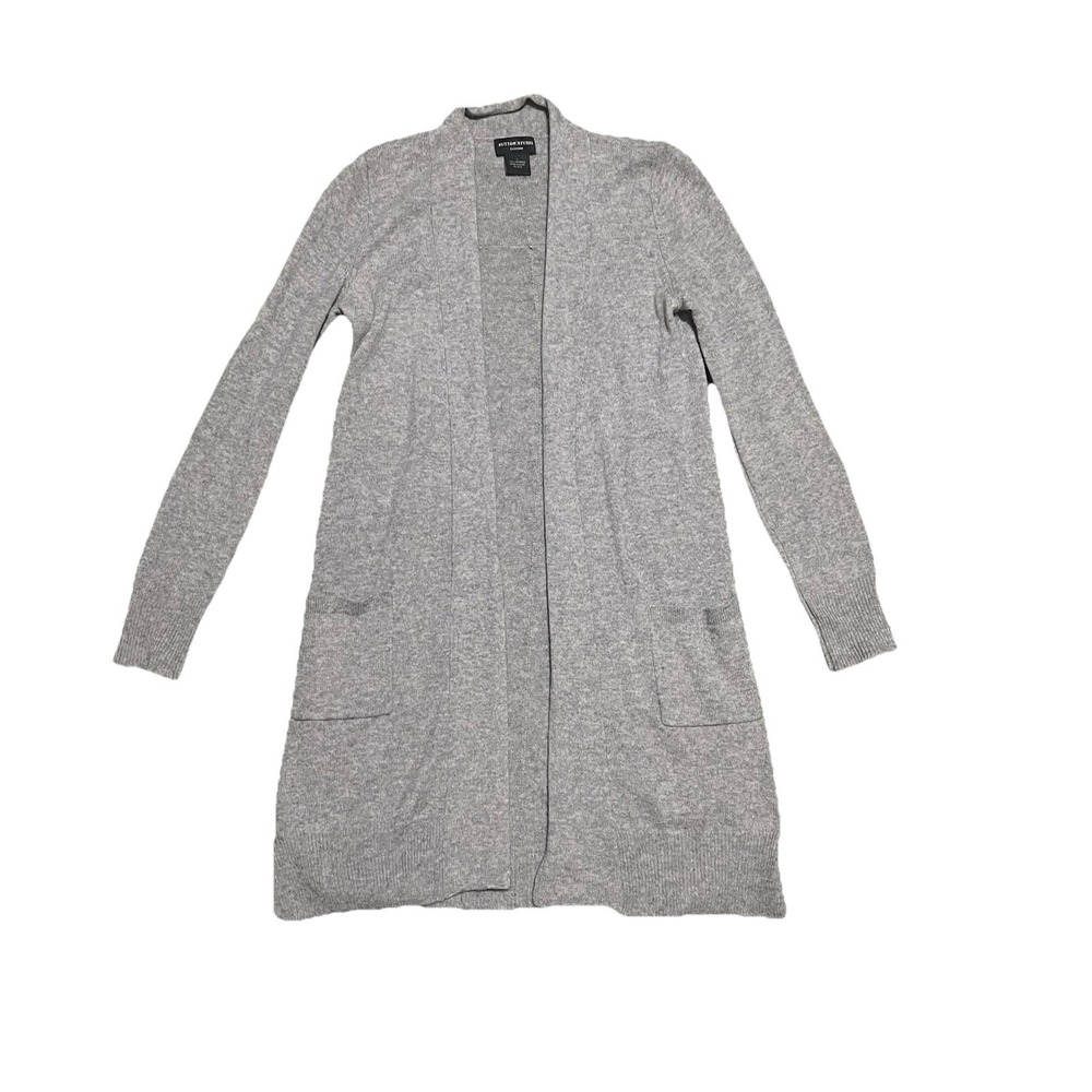 Sutton Studio Long Cashmere Open Cardigan Sweater Grey Size S Cozy Lightweight